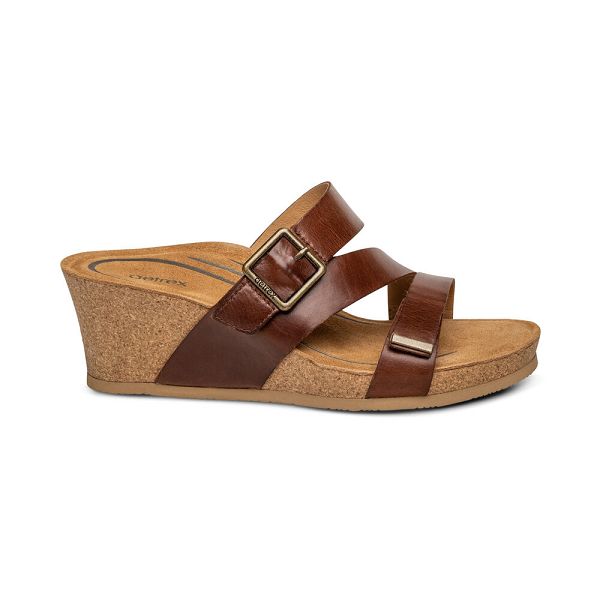 Aetrex Women's Kimmy Arch Support Wedge Sandals Walnut Sandals UK 1283-311